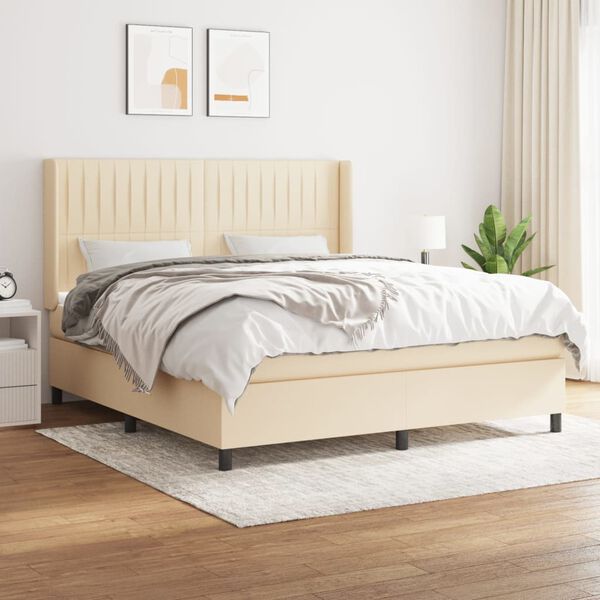 vidaXL &Kappa;&rho;&epsilon;&beta;ά&tau;&iota; Boxspring &mu;&epsilon; &Sigma;&tau;&rho;ώ&mu;&alpha; &Kappa;&rho;&epsilon;&mu; 160x200 &epsilon;&kappa;. &Upsilon;&phi;&alpha;&sigma;&mu;ά&tau;&iota;&nu;&omicron;