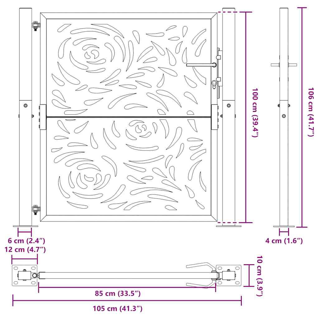 vidaXL Πύλη κήπου Μαύρη 105x106 cm Ατσάλινη φλόγα σχεδιασμού