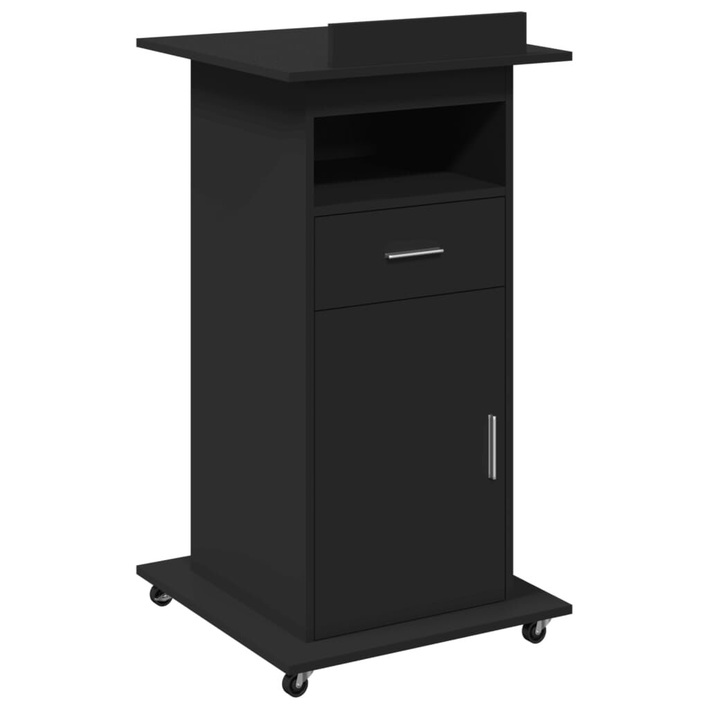 vidaXL Αναλόγιο με Ροδάκια & Συρτάρι Μαύρο 55x55x107 εκ. Επεξ. Ξύλο