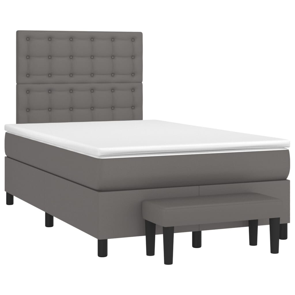 vidaXL Κρεβάτι Boxspring με Στρώμα Γκρι 120x200εκ. από Συνθετικό Δέρμα