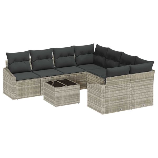 vidaXL Σετ Καναπέ Κήπου με μαξιλάρι 9 pcs Ανοιχτό Γκρι και Σκούρο Γκρι