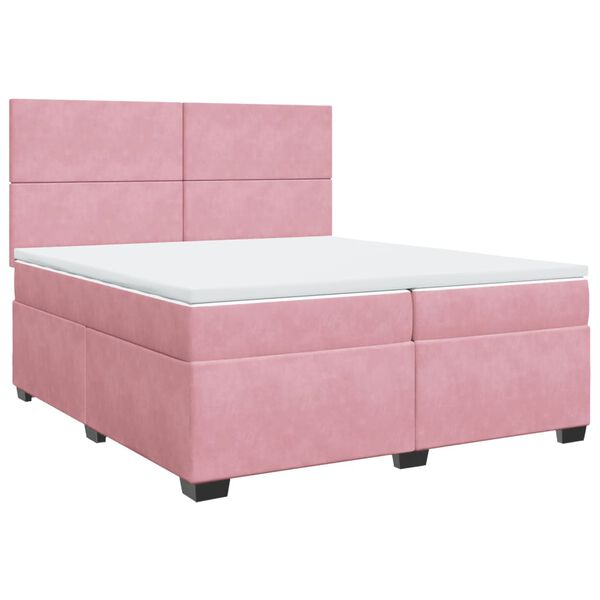 vidaXL Κρεβάτι Boxspring με Στρώμα Ροζ 200x200 εκ. Βελούδινο