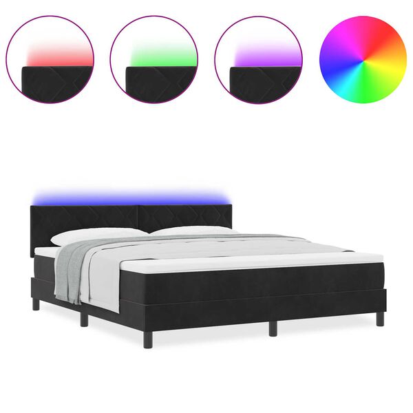 κεφαλάρι κρεβατιού vidaXL με στρώμα και LED Μαύρο 180x200 cm Βελούδο