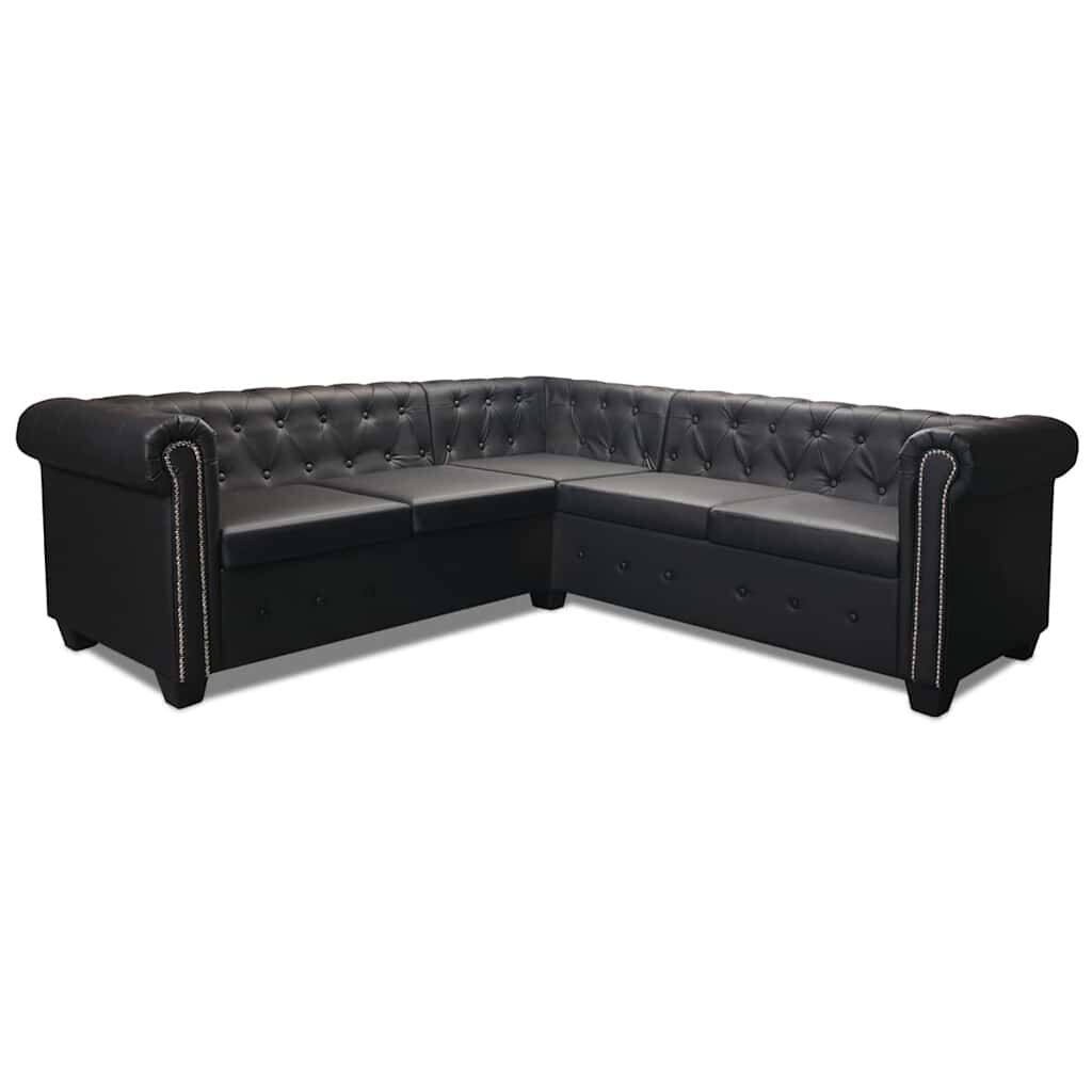 vidaXL Καναπές Γωνιακός Πενταθέσιος Chesterfield Μαύρος Συνθετικό Δέρμα