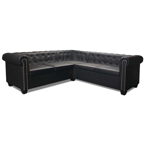 vidaXL Καναπές Γωνιακός Πενταθέσιος Chesterfield Μαύρος Συνθετικό Δέρμα