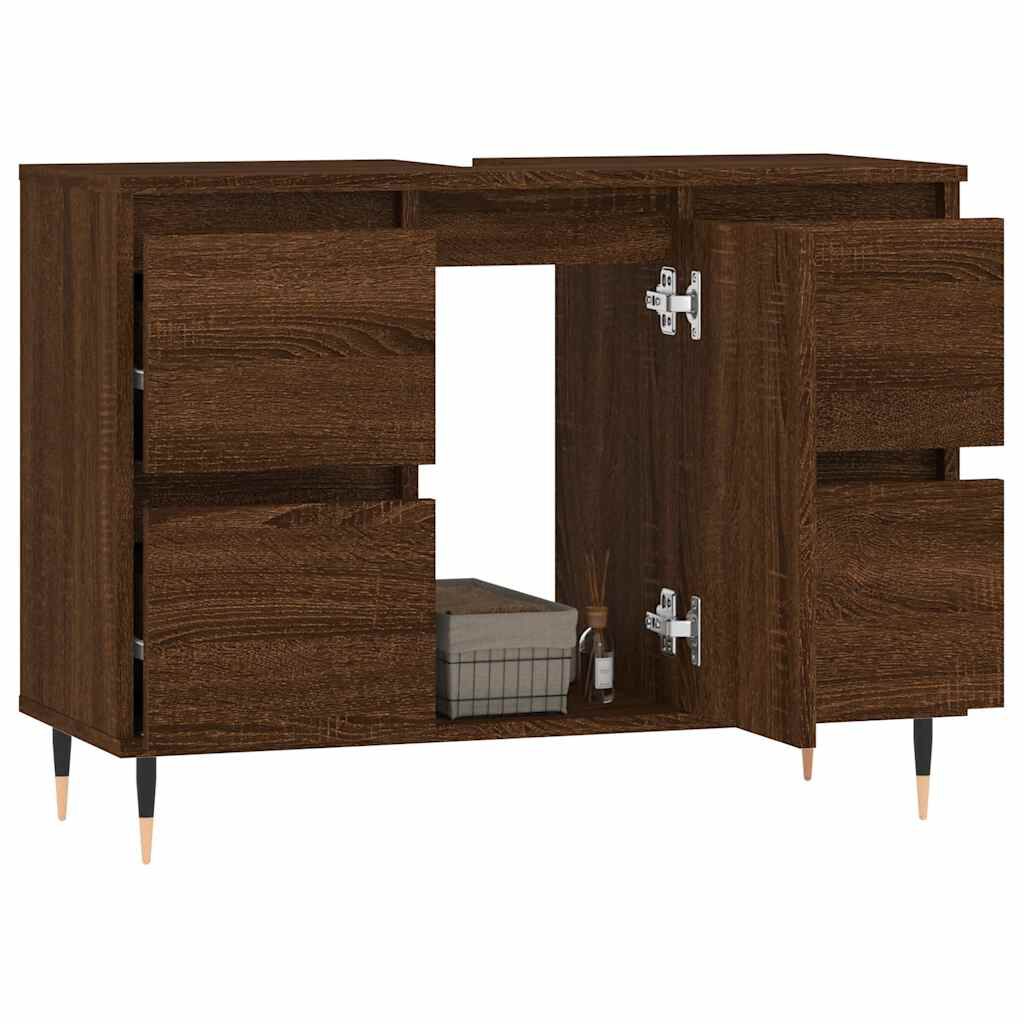 vidaXL Ντουλάπι Μπάνιου Καφέ Δρυς 80 x 33 x 60 εκ. Επεξεργασμένο Ξύλο