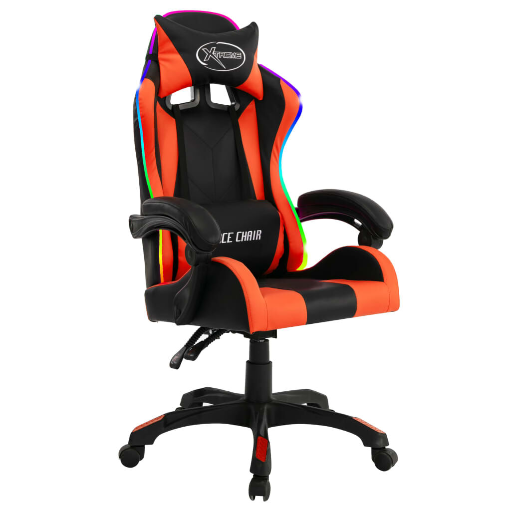 vidaXL Καρέκλα Racing με Φωτισμό RGB LED Πορτοκαλί/Μαύρο Δερματίνη