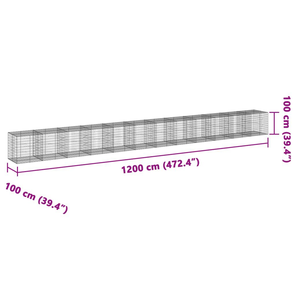 vidaXL Συρματοκιβώτιο με Κάλυμμα 1200x100x100 εκ Γαλβανισμένο Χάλυβα