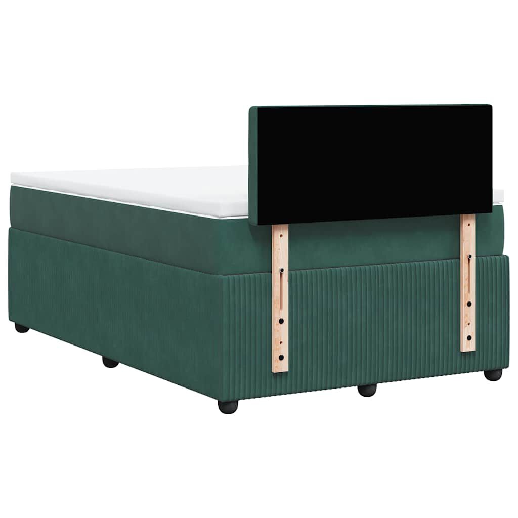 vidaXL Κρεβάτι Boxspring με Στρώμα Σκούρο Πράσινο 120x190εκ. Βελούδινο