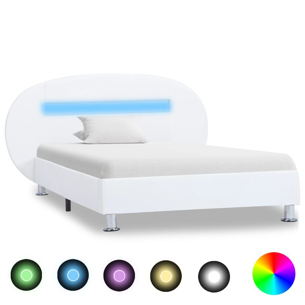 vidaXL Πλαίσιο Κρεβατιού με LED Λευκό 100x200 εκ. Συνθετικό Δέρμα