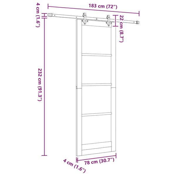 vidaXL Συρόμενη Πόρτα με Σετ Υλικών 78x232 εκ. Συμπαγές Ξύλο Πεύκου