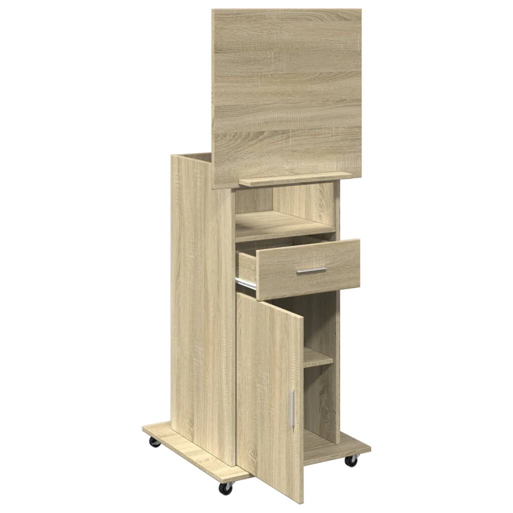 vidaXL Αναλόγιο με Ροδάκια & Συρτάρι Sonoma Δρυς 55x55x107εκ Επεξ Ξύλο