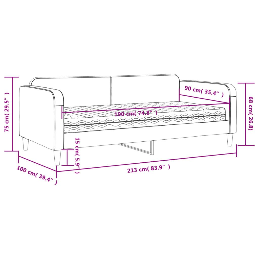 vidaXL Καναπές Κρεβάτι με Στρώμα Σκούρο Γκρι 90 x 190 εκ. Υφασμάτινο