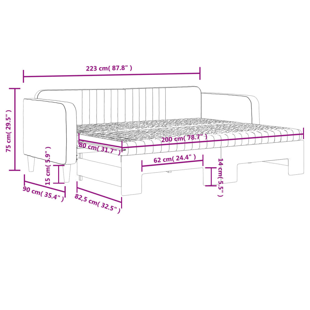 vidaXL Καναπές Κρεβάτι Συρόμενος Κίτρινο 80x200εκ. Βελούδινος Στρώματα