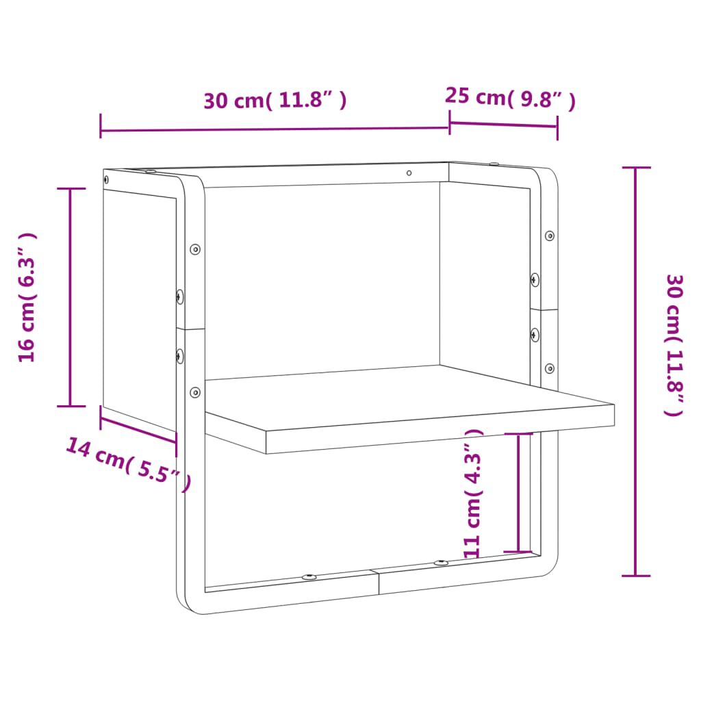 vidaXL Ράφι Τοίχου με Μπάρα Καπνιστή Δρυς 30 x 25 x 30 εκ.