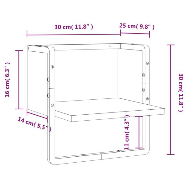 vidaXL Ράφι Τοίχου με Μπάρα Καπνιστή Δρυς 30 x 25 x 30 εκ.