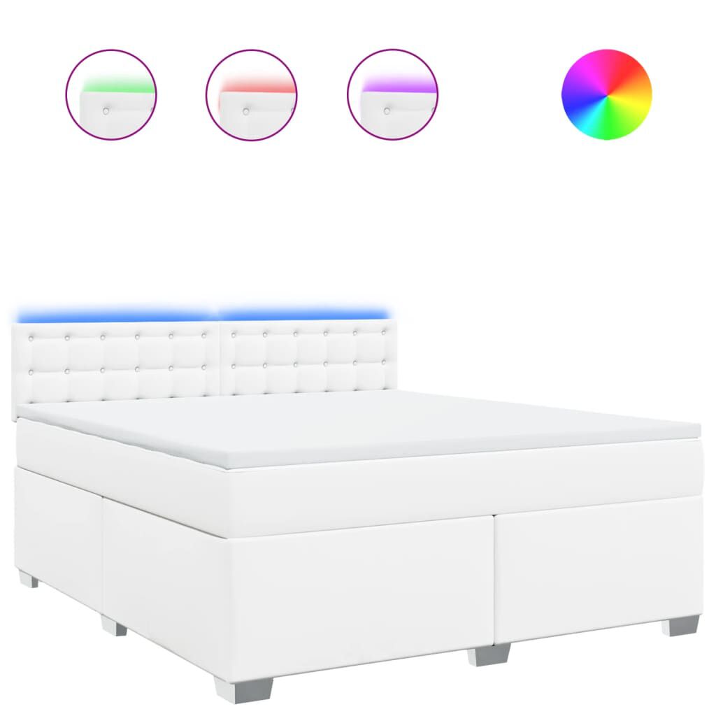 vidaXL Κρεβάτι Boxspring με Στρώμα Λευκό 180x200 εκ. Συνθετικό Δέρμα