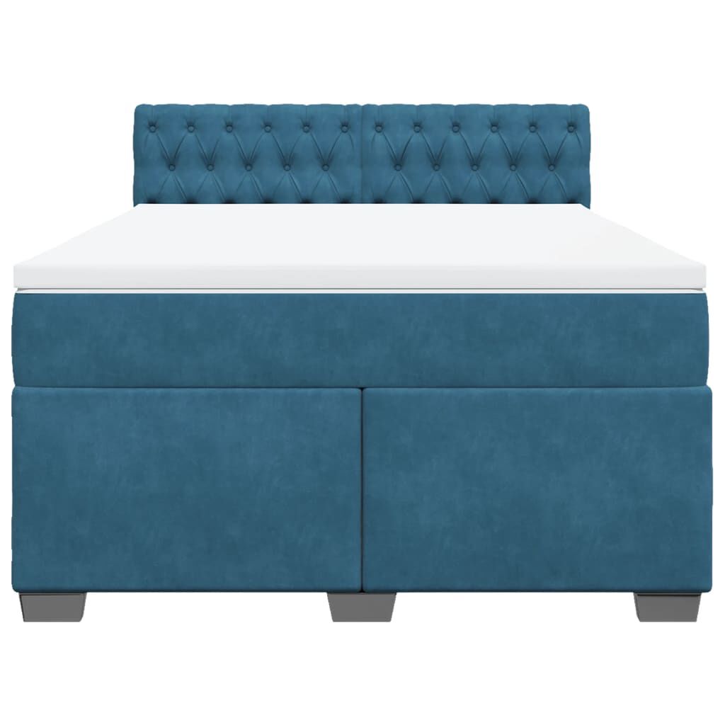 vidaXL Κρεβάτι Boxspring με Στρώμα Μπλε 140x190 εκ. Βελούδινο