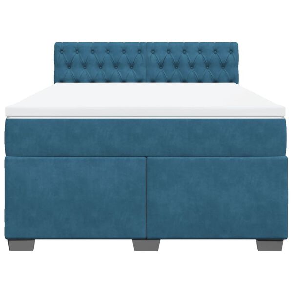 vidaXL Κρεβάτι Boxspring με Στρώμα Μπλε 140x190 εκ. Βελούδινο