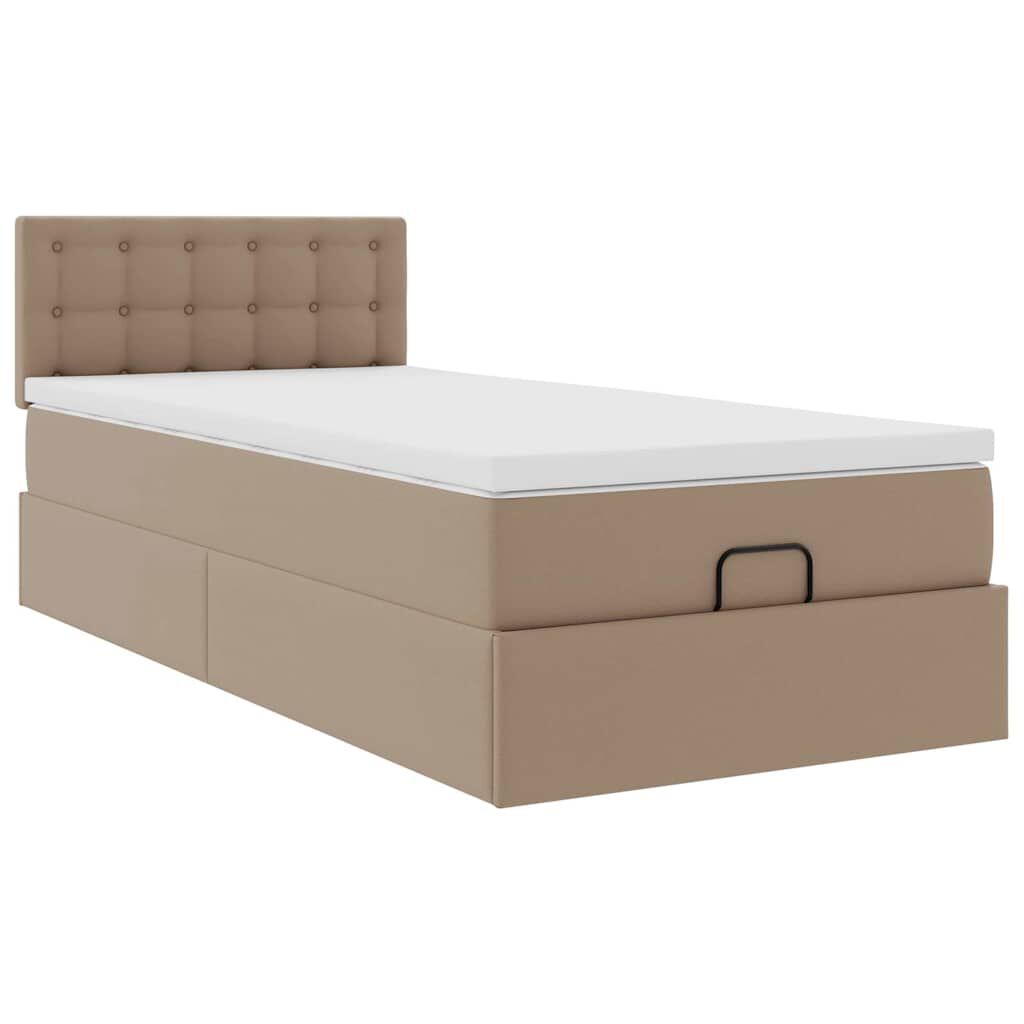 vidaXL Οθωμανικό κρεβάτι με στρώμα Cappucino 100x200cm Faux Leather
