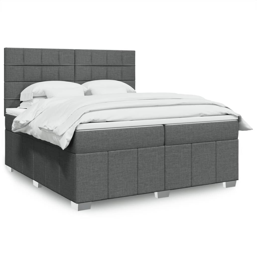 vidaXL Κρεβάτι Boxspring με Στρώμα Σκούρο Γκρι 200x200 εκ. Υφασμάτινο