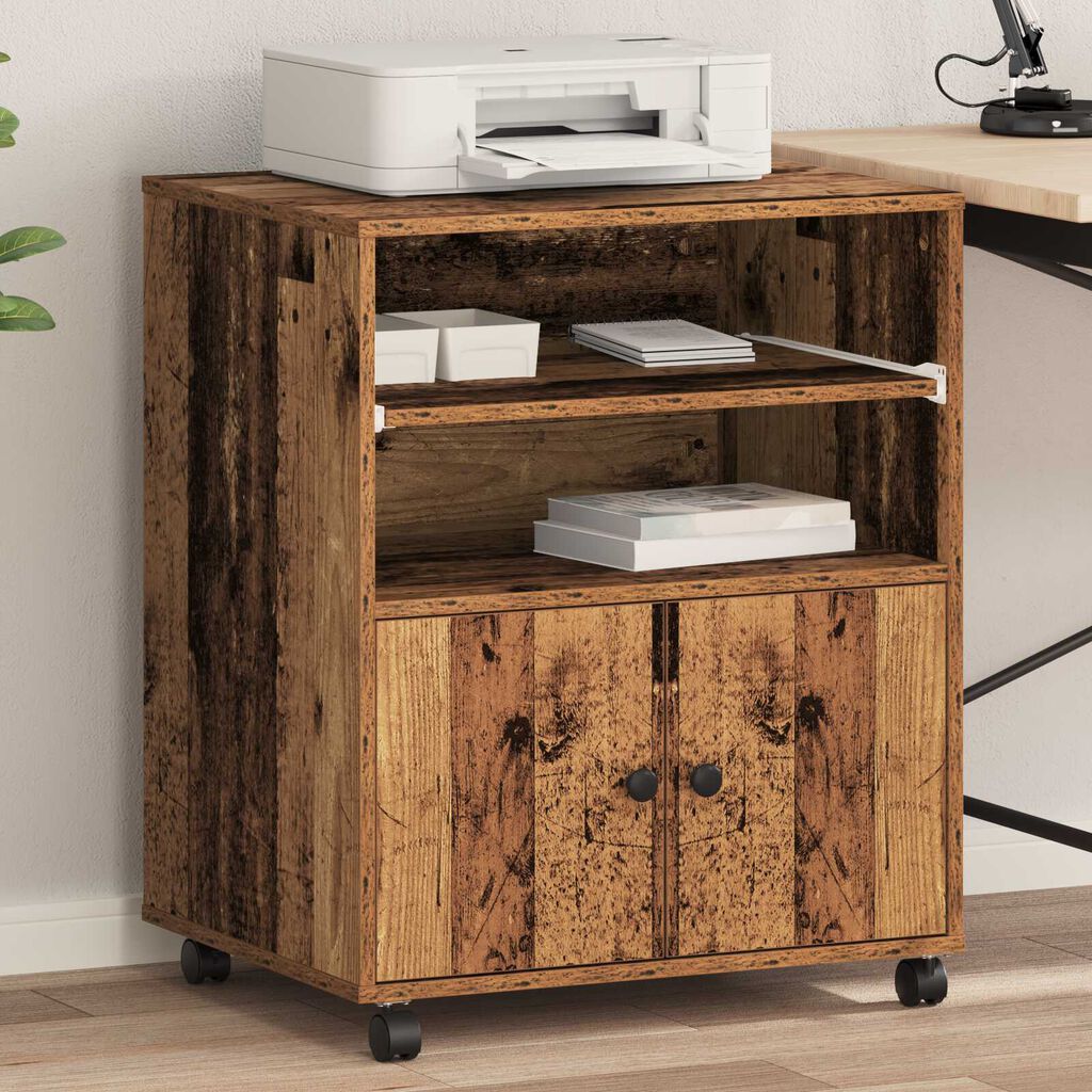 vidaXL Ράφι Εκτυπωτή με Ρόδες Παλιό Ξύλο 60x48x74 εκ.
