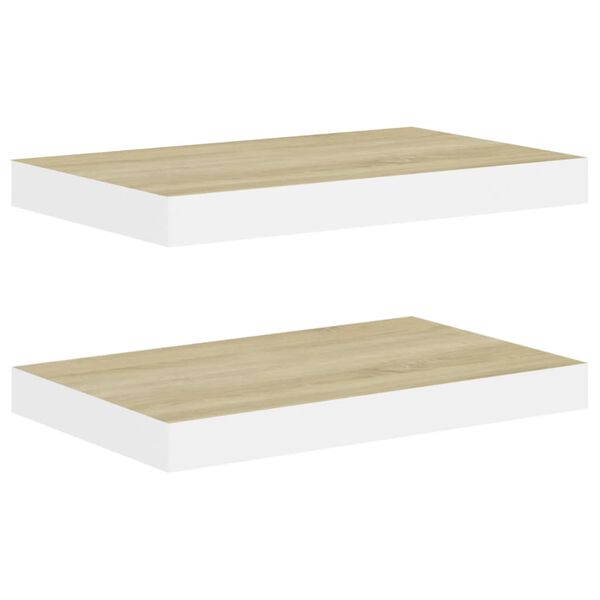vidaXL Ράφια Τοίχου 2 τεμ. Δρυς/Άσπρο 40x23x3,8 εκ. MDF