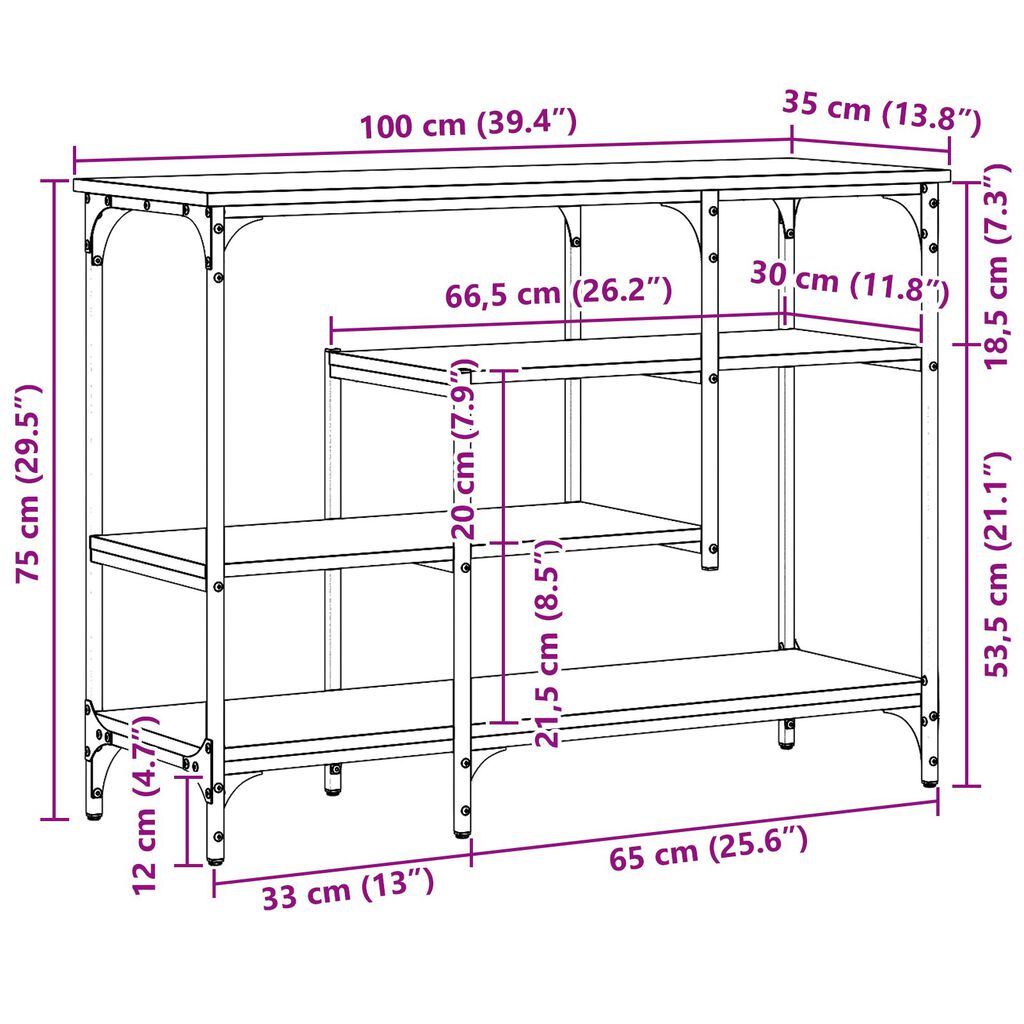 vidaXL Κονσόλα Artisan Oak 100x35x75 εκ Επεξεργασμένου Ξύλου & Χάλυβα