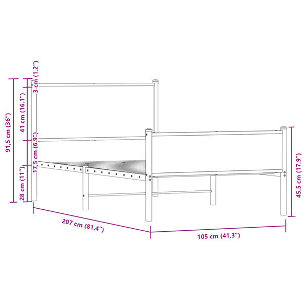 vidaXL Σκελετός Κρεβ. Χωρίς Στρώμα Sonoma Δρυς 100x200 εκ. Μεταλλικό