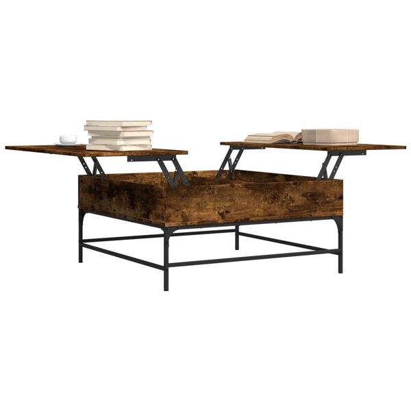 vidaXL Τραπεζάκι Σαλονιού Καπνιστή Δρυς 95x95x45 εκ. Επ. Ξύλο&Μέταλλο