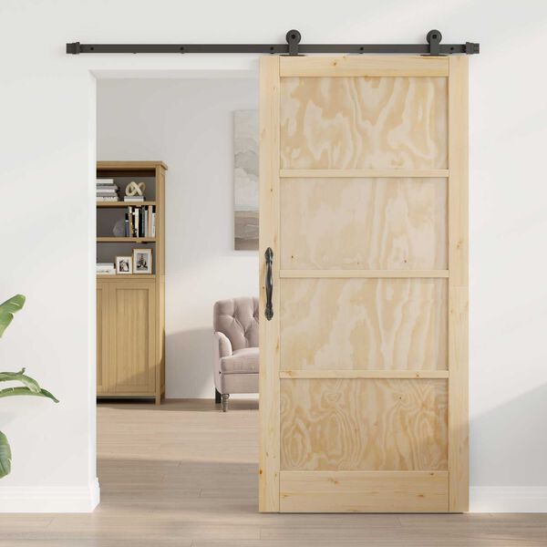 vidaXL Σετ Συρόμενης Πόρτας Φυσικό και μαύρο 93 x 202 cm
