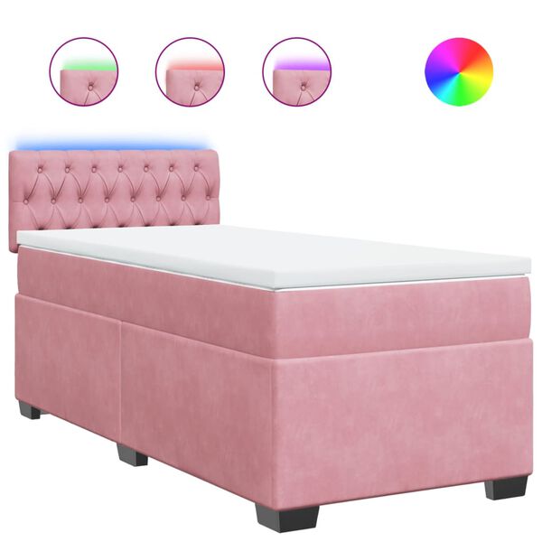 vidaXL Κρεβάτι Boxspring με Στρώμα Ροζ 90x190 εκ. Βελούδινο