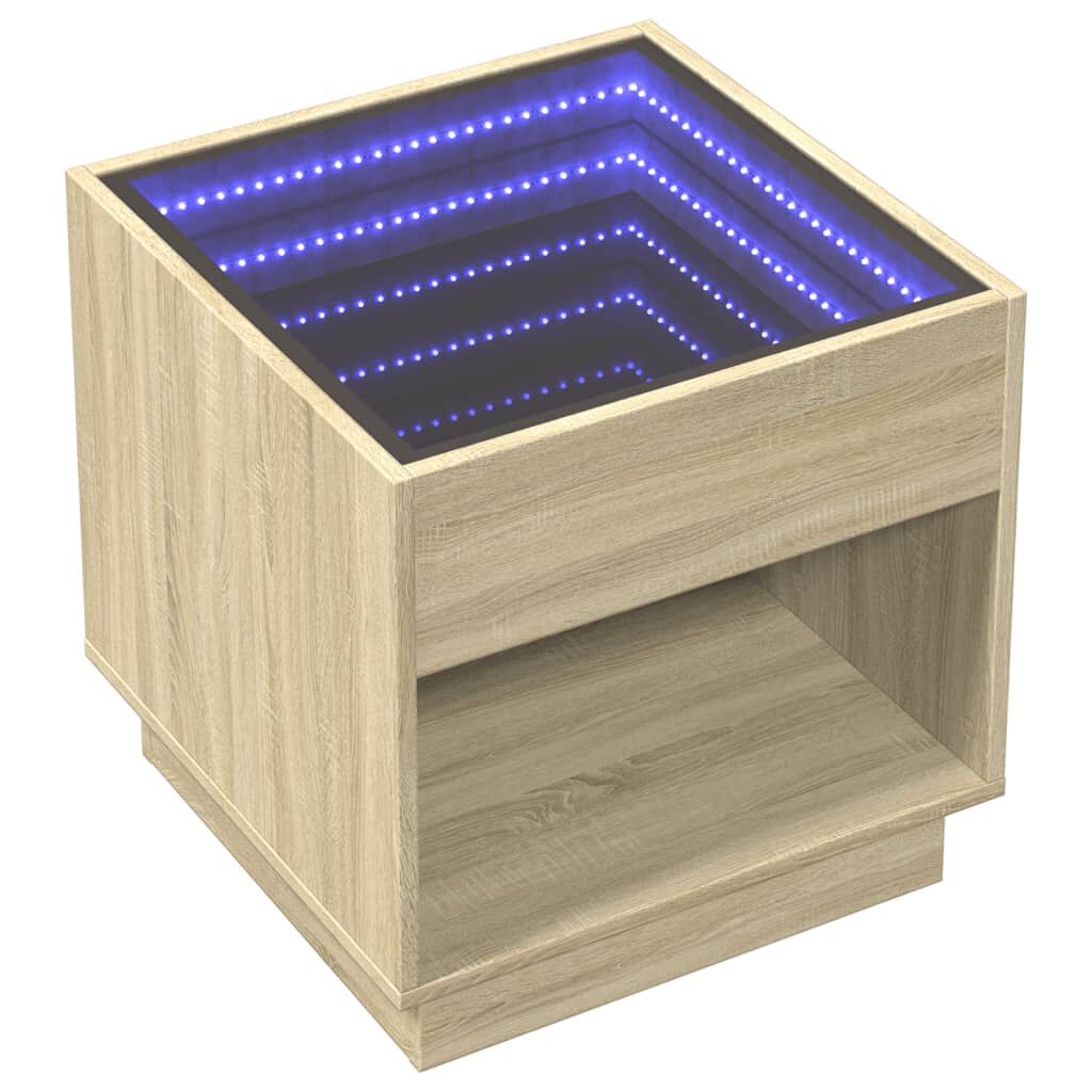 vidaXL Τραπεζάκι Σαλονιού Άπειρο Φως LED Sonoma Δρυς 50x50x50 εκ.