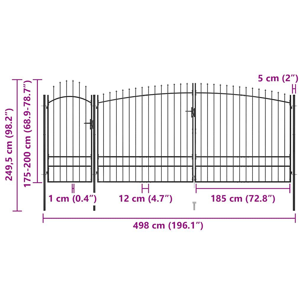 vidaXL Καγκελόπορτα με Λόγχες Μαύρη 5 x 2,45 μ.