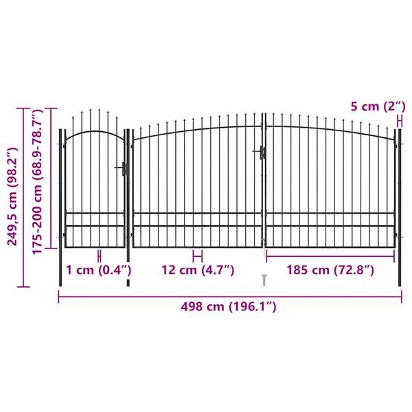 vidaXL Καγκελόπορτα με Λόγχες Μαύρη 5 x 2,45 μ.