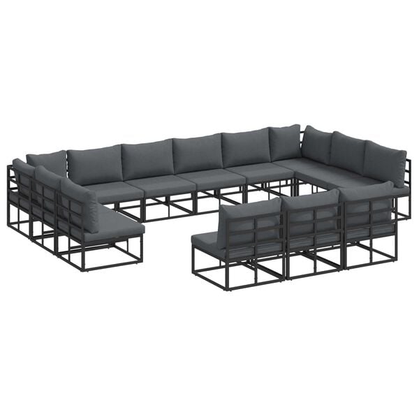 vidaXL Σετ Καναπέ Κήπου με μαξιλάρι με μαξιλάρι 13 pcs Μαύρο Αλουμίνιο
