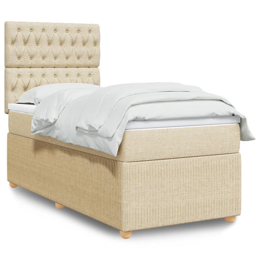 vidaXL Κρεβάτι Boxspring με Στρώμα Κρεμ 90x200 εκ.Υφασμάτινο