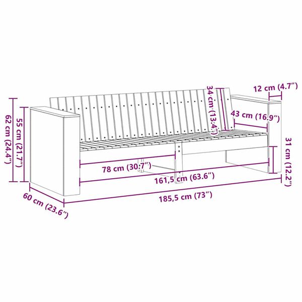 vidaXL Καναπές Κήπου Καφέ 185.5 x 60 x 62 εκ. Μασίφ ξύλο πεύκου