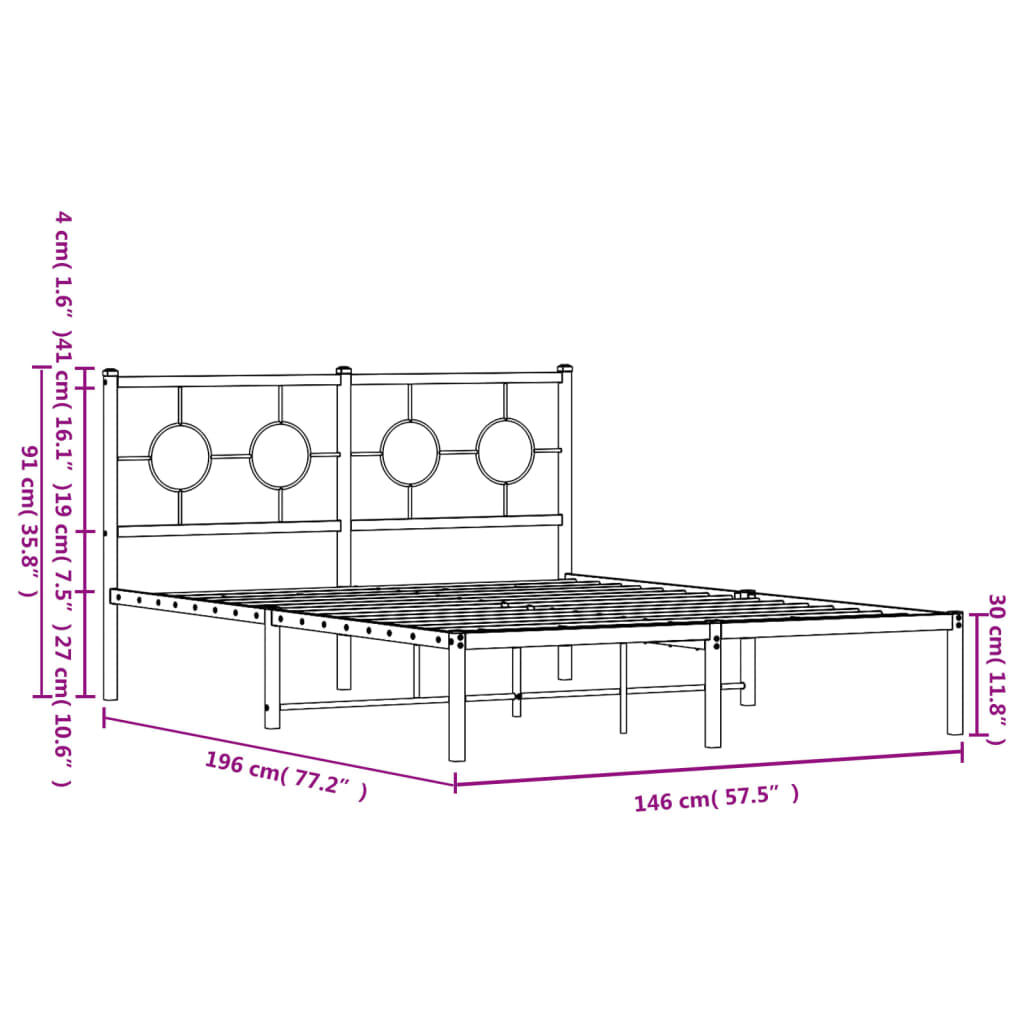 vidaXL Πλαίσιο Κρεβατιού με Κεφαλάρι Λευκό 140x190 εκ. Μεταλλικό