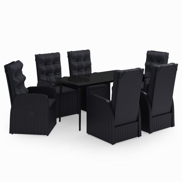 vidaXL Σετ Τραπεζαρίας Κήπου 7 Τεμαχίων Μαύρο με Μαξιλάρια