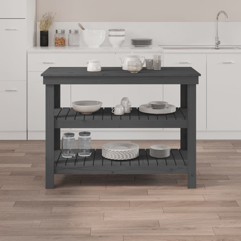 vidaXL Πάγκος Εργασίας Γκρι 110,5x50x80 εκ. από Μασίφ Ξύλο Πεύκου