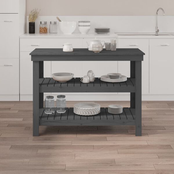 vidaXL Πάγκος Εργασίας Γκρι 110,5x50x80 εκ. από Μασίφ Ξύλο Πεύκου