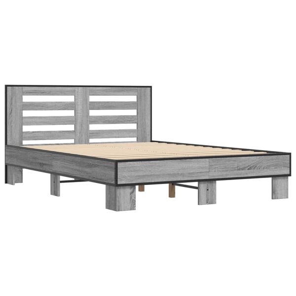 vidaXL Πλαίσιο Κρεβατιού Γκρι Sonoma 140x190 εκ. Επεξ. Ξύλο & Μέταλλο