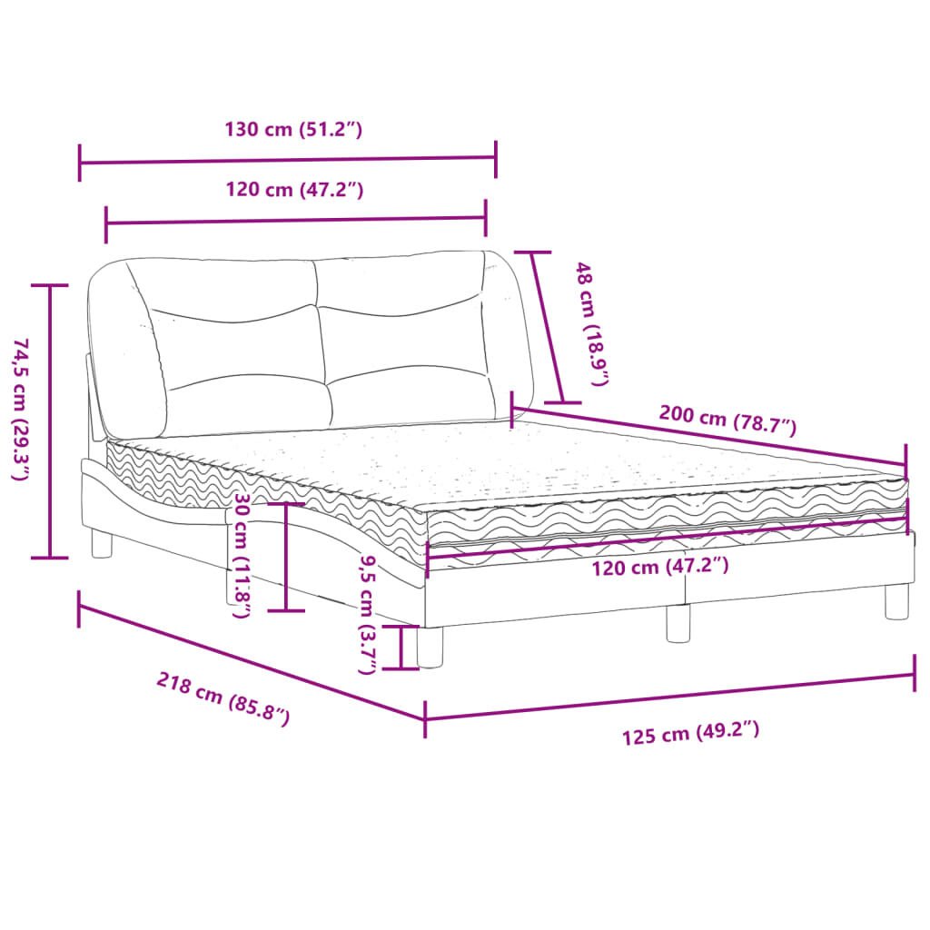 vidaXL Κρεβάτι με Στρώμα Λευκό και Μαύρο 120 x 200 εκ. Συνθετικό Δέρμα