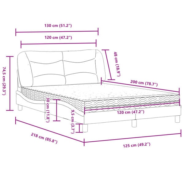 vidaXL Κρεβάτι με Στρώμα Λευκό και Μαύρο 120 x 200 εκ. Συνθετικό Δέρμα