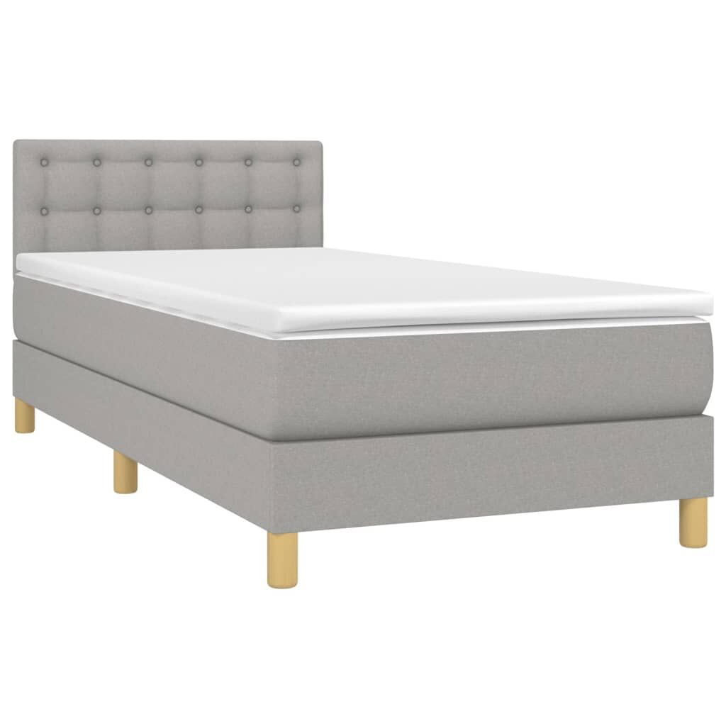 vidaXL Κρεβάτι Boxspring με Στρώμα & LED Αν.Γκρι 90x200 εκ. Υφασμάτινο
