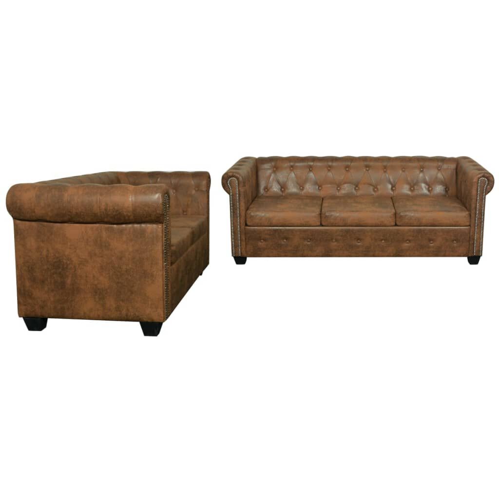 vidaXL Διθέσιος και Τριθέσιος Καναπές Chesterfield Σετ Καφέ