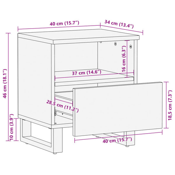vidaXL Κομοδίνο 40 x 34 x 46 εκ. από Μασίφ Ακατέργαστο Ξύλο Μάνγκο