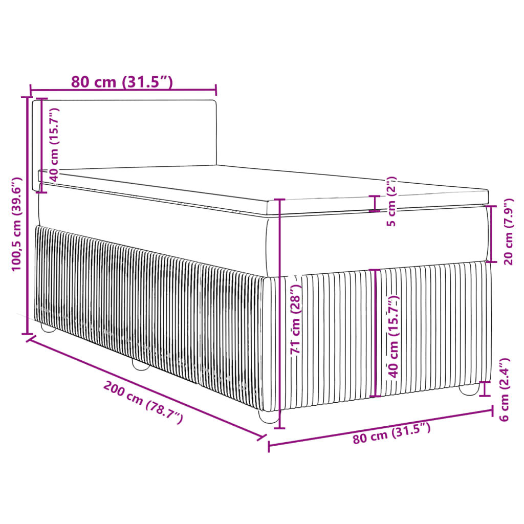 vidaXL Κρεβάτι Boxspring με Στρώμα Σκούρο Πράσινο 80x200 εκ. Βελούδινο