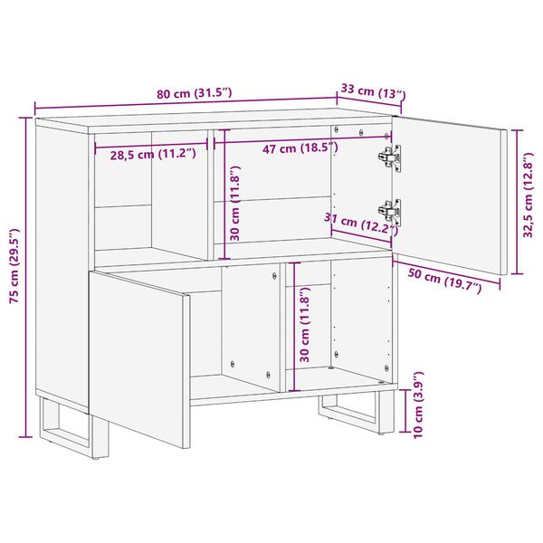 vidaXL Βιτρίνα 80x33.5x75 εκ. Συμπαγές ξύλο μάνγκο